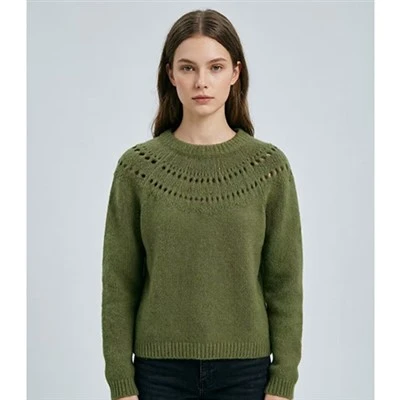 Sweater tal-għonq tal-ekwipaġġ tal-madmad miftuħ aħdar