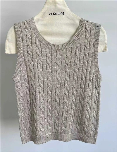 Preppy Griż Crewneck innittjat Vest